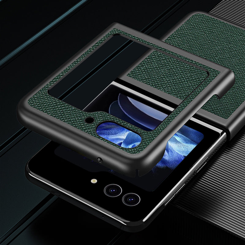 For Samsung Galaxy Z Flip5 5G Cross Texture Phone Case Rubberized PU Leather Hard PC Phone Cover