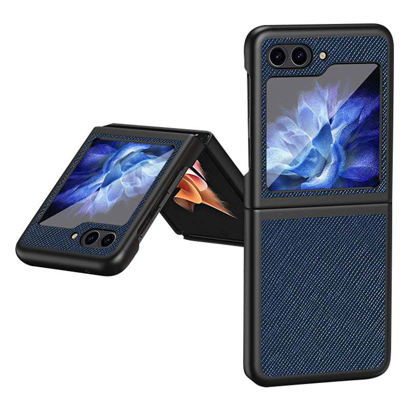For Samsung Galaxy Z Flip5 5G Cross Texture Phone Case Rubberized PU Leather Hard PC Phone Cover