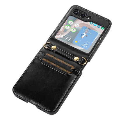 For Samsung Galaxy Z Flip5 5G PU Leather PC Phone Case Anti-Drop Protective Cover with Shoulder Strap
