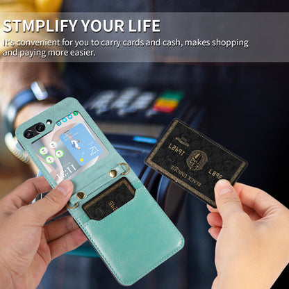 For Samsung Galaxy Z Flip5 5G PU Leather PC Phone Case Anti-Drop Protective Cover with Shoulder Strap