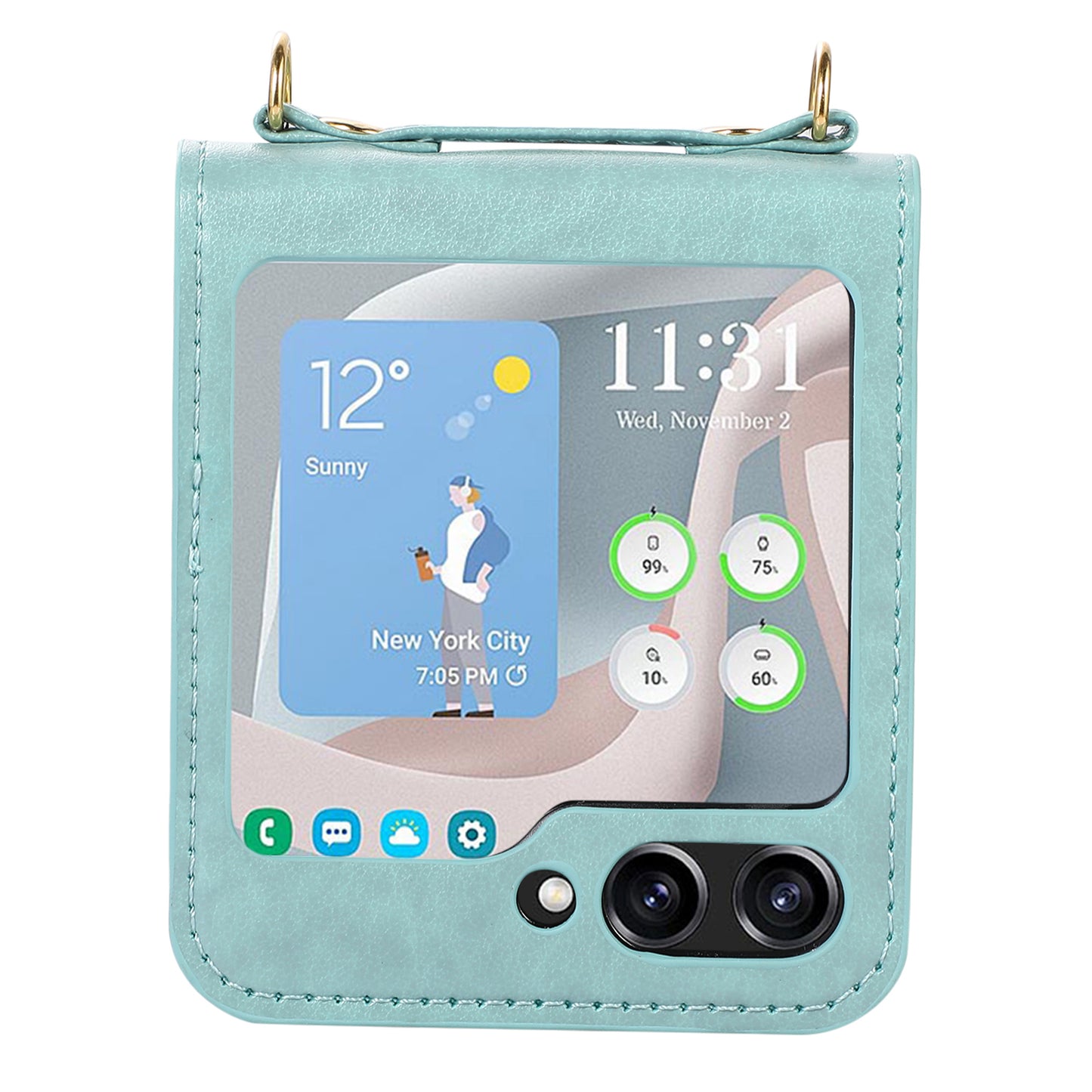 For Samsung Galaxy Z Flip5 5G PU Leather PC Phone Case Anti-Drop Protective Cover with Shoulder Strap