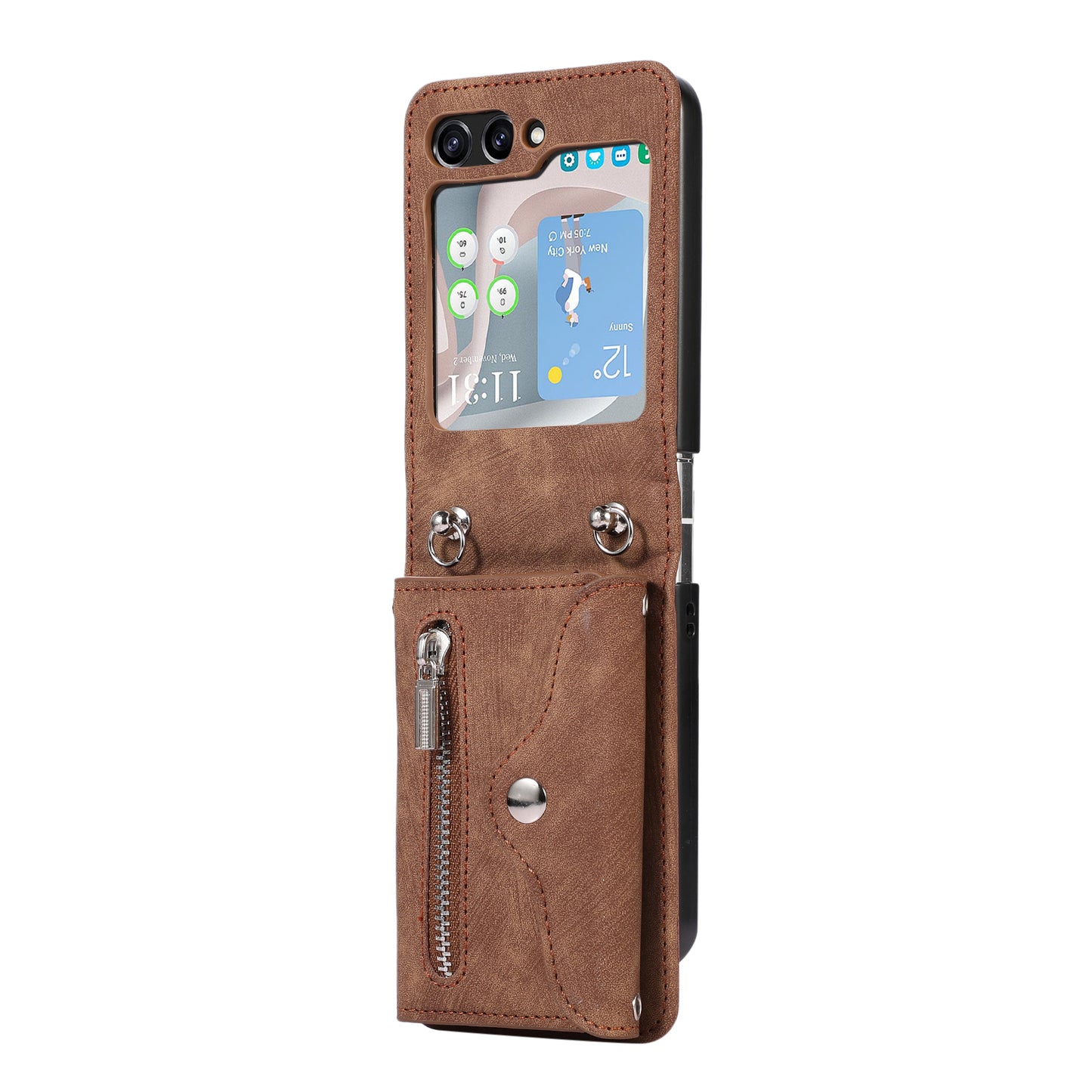 For Samsung Galaxy Z Flip5 5G RFID Blocking Card Bag Case PU Leather+PC Phone Cover with Kickstand