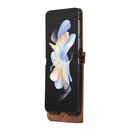 For Samsung Galaxy Z Flip5 5G RFID Blocking Card Bag Case PU Leather+PC Phone Cover with Kickstand