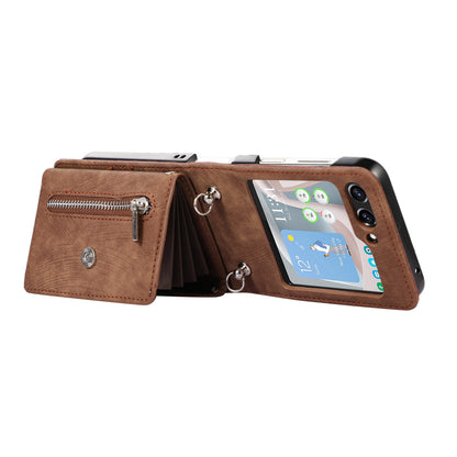 For Samsung Galaxy Z Flip5 5G RFID Blocking Card Bag Case PU Leather+PC Phone Cover with Kickstand