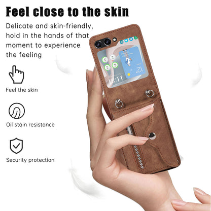 For Samsung Galaxy Z Flip5 5G RFID Blocking Card Bag Case PU Leather+PC Phone Cover with Kickstand