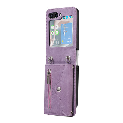 For Samsung Galaxy Z Flip5 5G RFID Blocking Card Bag Case PU Leather+PC Phone Cover with Kickstand