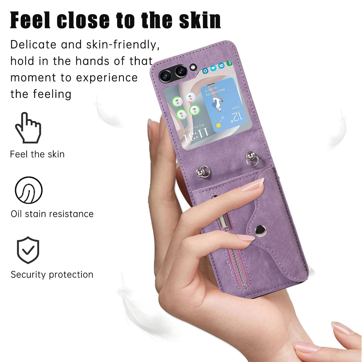 For Samsung Galaxy Z Flip5 5G RFID Blocking Card Bag Case PU Leather+PC Phone Cover with Kickstand