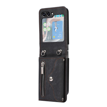 For Samsung Galaxy Z Flip5 5G RFID Blocking Card Bag Case PU Leather+PC Phone Cover with Kickstand
