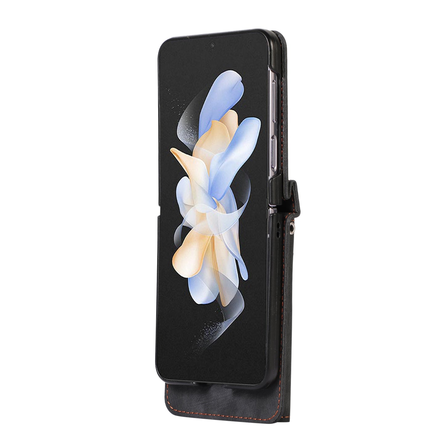 For Samsung Galaxy Z Flip5 5G RFID Blocking Card Bag Case PU Leather+PC Phone Cover with Kickstand