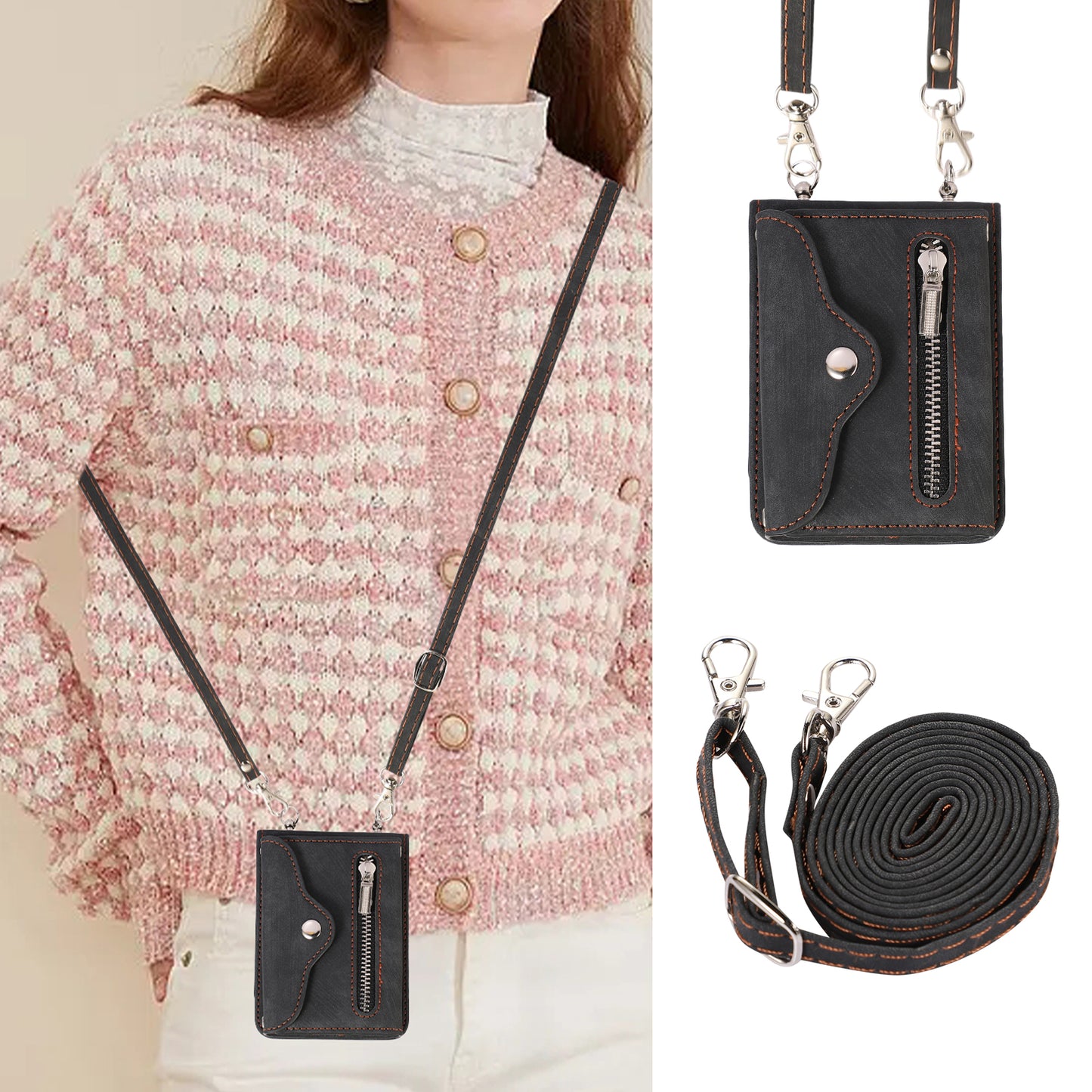 For Samsung Galaxy Z Flip5 5G RFID Blocking Card Bag Case PU Leather+PC Phone Cover with Kickstand