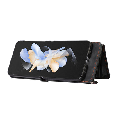 For Samsung Galaxy Z Flip5 5G RFID Blocking Card Bag Case PU Leather+PC Phone Cover with Kickstand