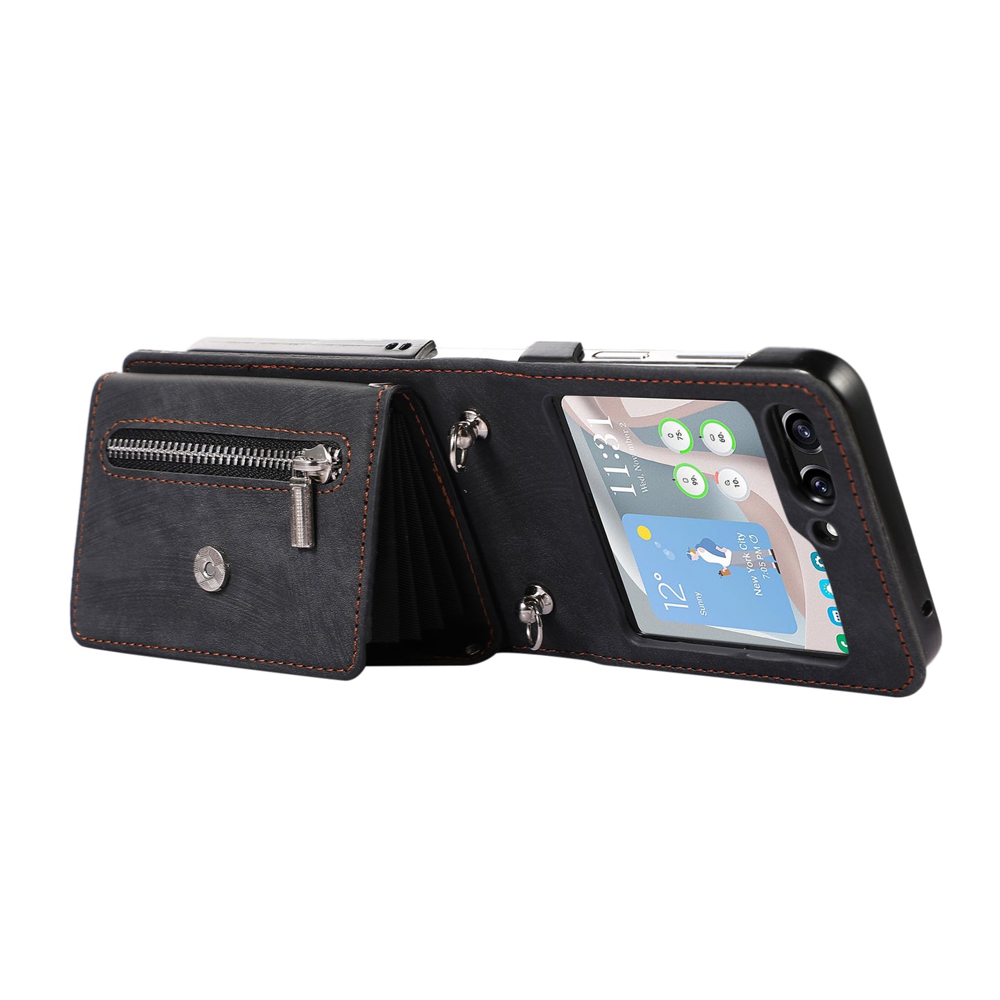 For Samsung Galaxy Z Flip5 5G RFID Blocking Card Bag Case PU Leather+PC Phone Cover with Kickstand