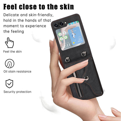 For Samsung Galaxy Z Flip5 5G RFID Blocking Card Bag Case PU Leather+PC Phone Cover with Kickstand