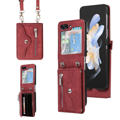 For Samsung Galaxy Z Flip5 5G RFID Blocking Card Bag Case PU Leather+PC Phone Cover with Kickstand