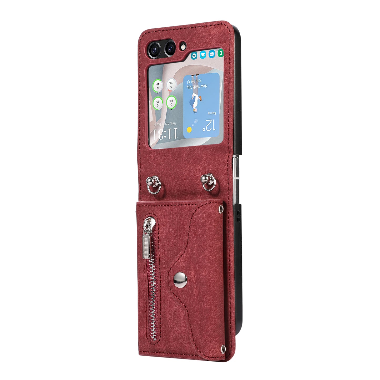 For Samsung Galaxy Z Flip5 5G RFID Blocking Card Bag Case PU Leather+PC Phone Cover with Kickstand