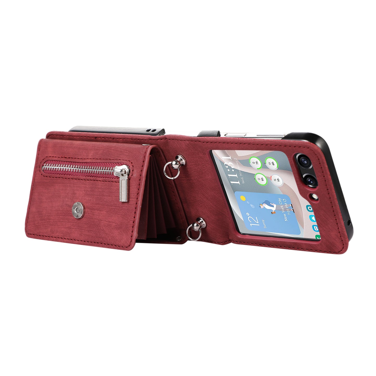 For Samsung Galaxy Z Flip5 5G RFID Blocking Card Bag Case PU Leather+PC Phone Cover with Kickstand