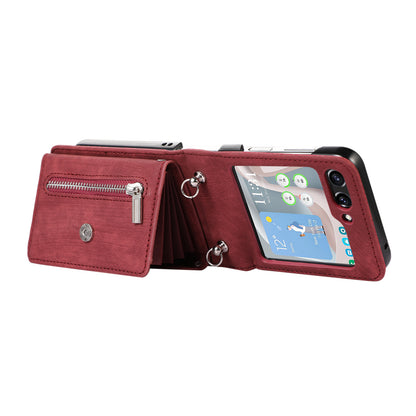 For Samsung Galaxy Z Flip5 5G RFID Blocking Card Bag Case PU Leather+PC Phone Cover with Kickstand