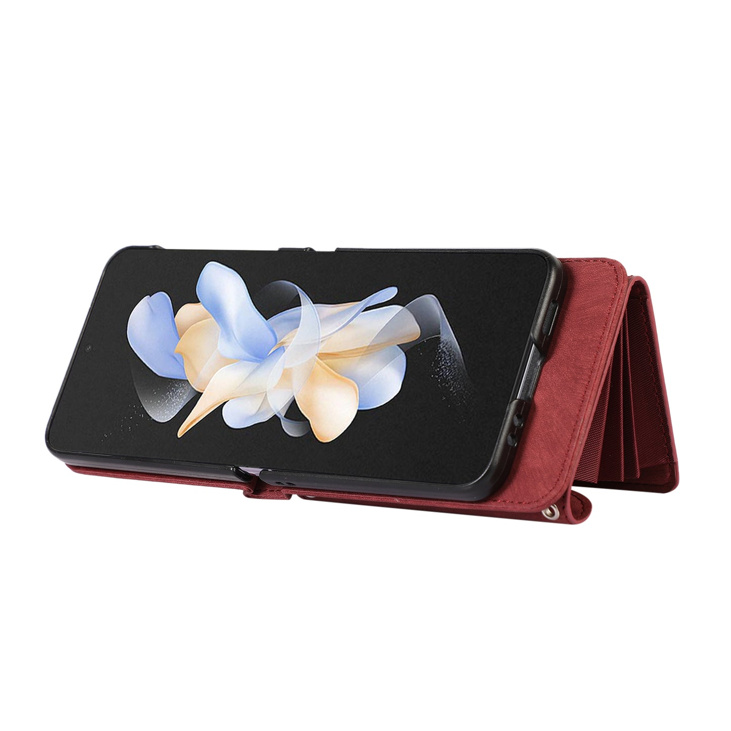 For Samsung Galaxy Z Flip5 5G RFID Blocking Card Bag Case PU Leather+PC Phone Cover with Kickstand