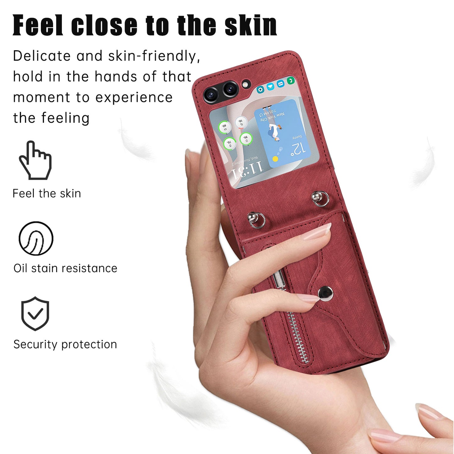 For Samsung Galaxy Z Flip5 5G RFID Blocking Card Bag Case PU Leather+PC Phone Cover with Kickstand