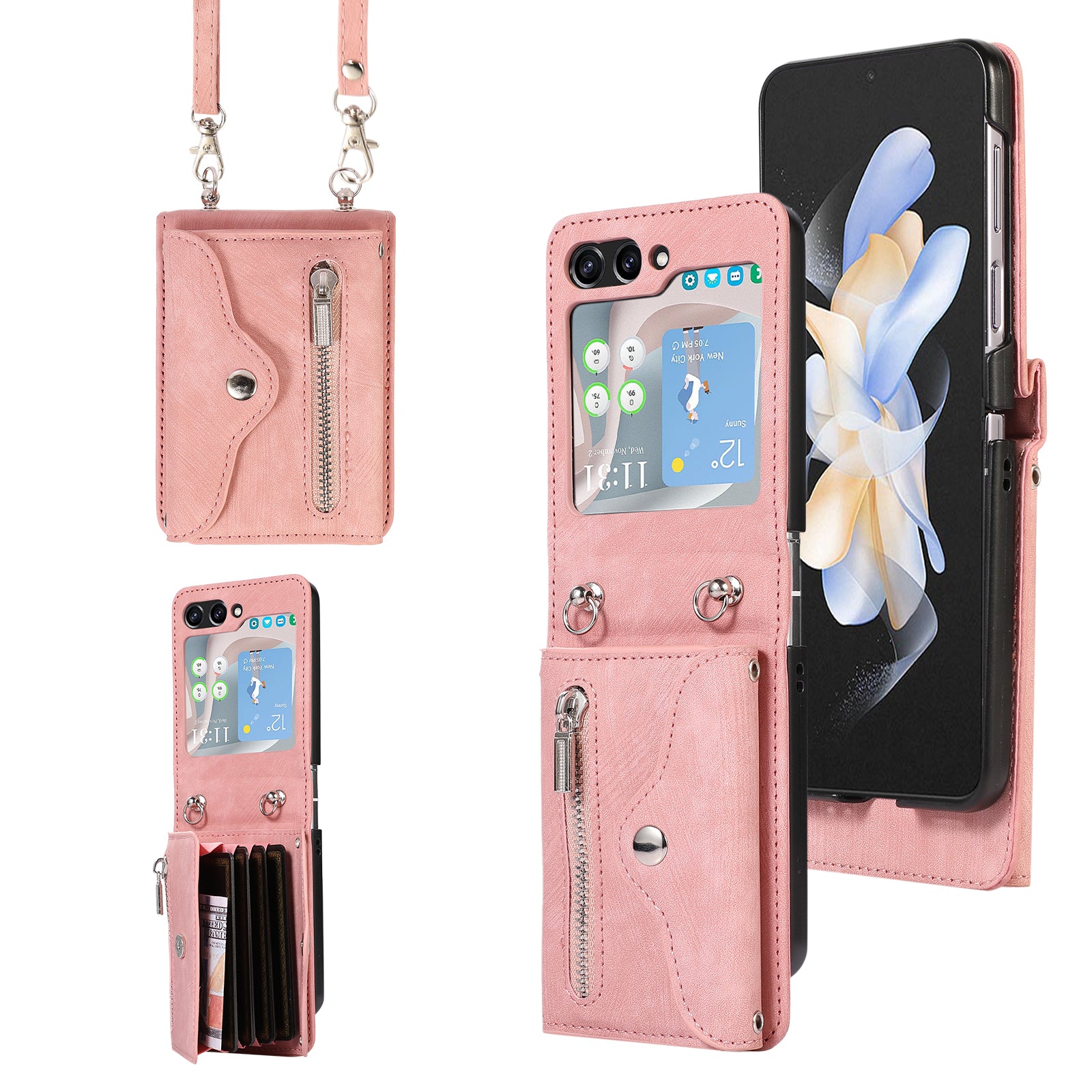 For Samsung Galaxy Z Flip5 5G RFID Blocking Card Bag Case PU Leather+PC Phone Cover with Kickstand