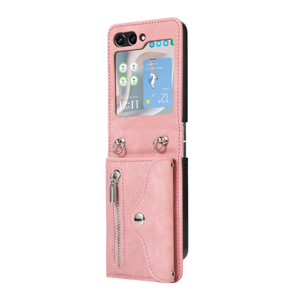 For Samsung Galaxy Z Flip5 5G RFID Blocking Card Bag Case PU Leather+PC Phone Cover with Kickstand