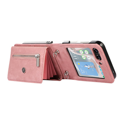 For Samsung Galaxy Z Flip5 5G RFID Blocking Card Bag Case PU Leather+PC Phone Cover with Kickstand