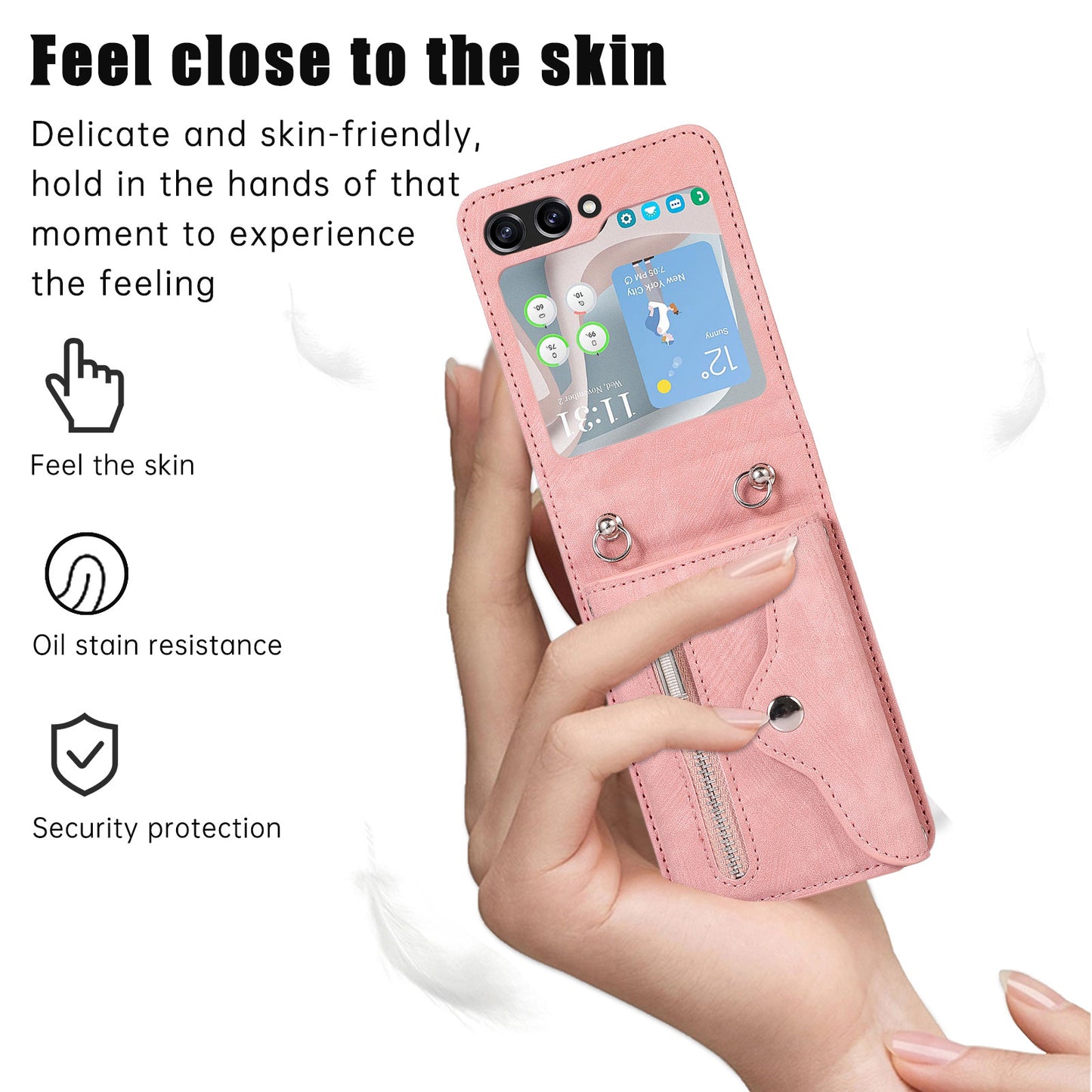 For Samsung Galaxy Z Flip5 5G RFID Blocking Card Bag Case PU Leather+PC Phone Cover with Kickstand