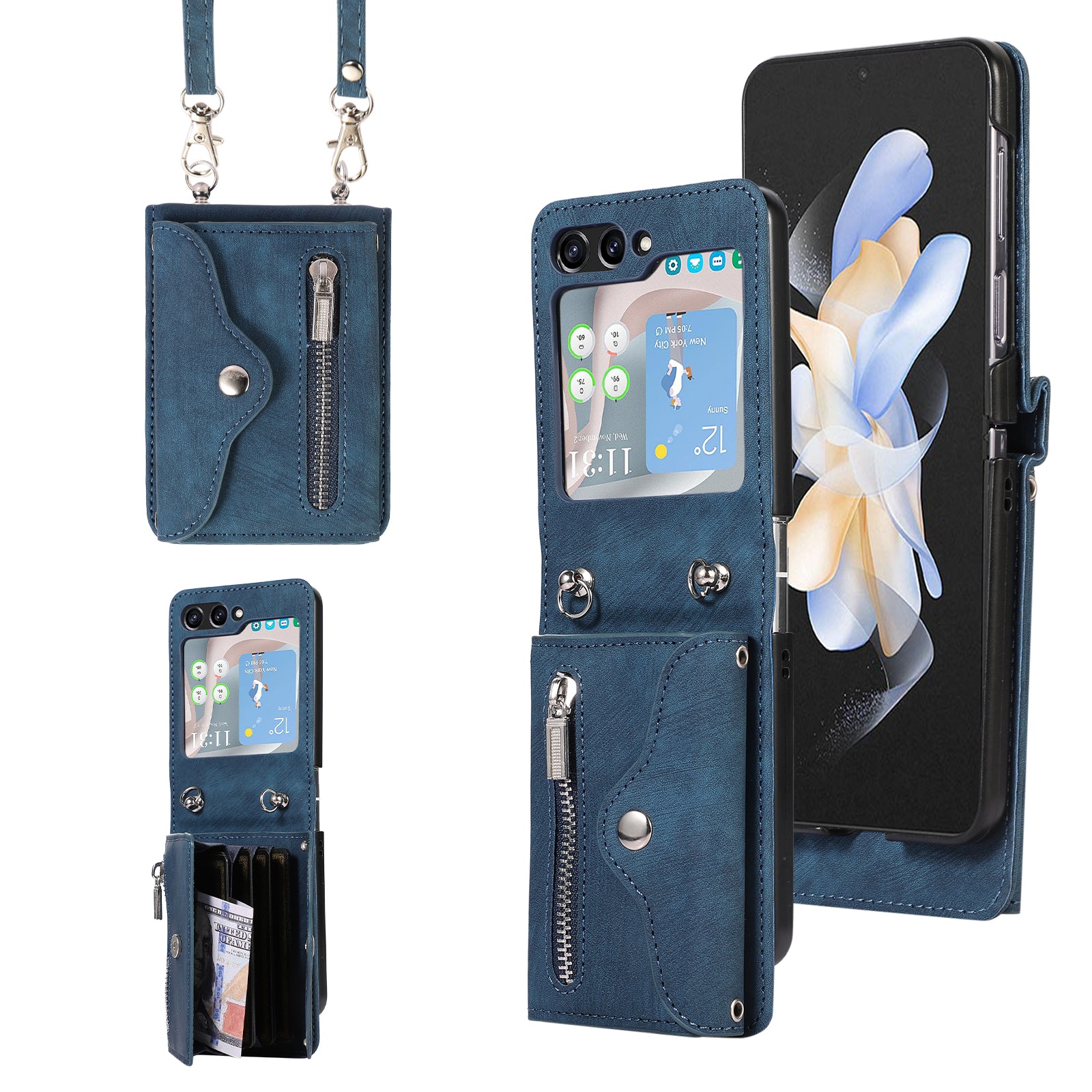 For Samsung Galaxy Z Flip5 5G RFID Blocking Card Bag Case PU Leather+PC Phone Cover with Kickstand