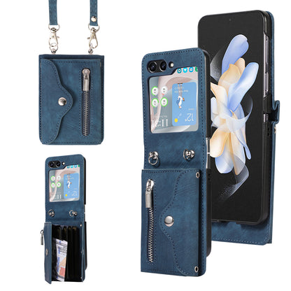 For Samsung Galaxy Z Flip5 5G RFID Blocking Card Bag Case PU Leather+PC Phone Cover with Kickstand