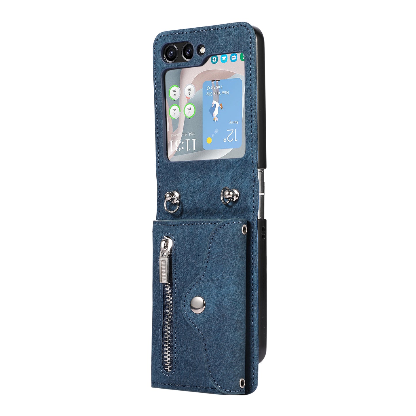 For Samsung Galaxy Z Flip5 5G RFID Blocking Card Bag Case PU Leather+PC Phone Cover with Kickstand