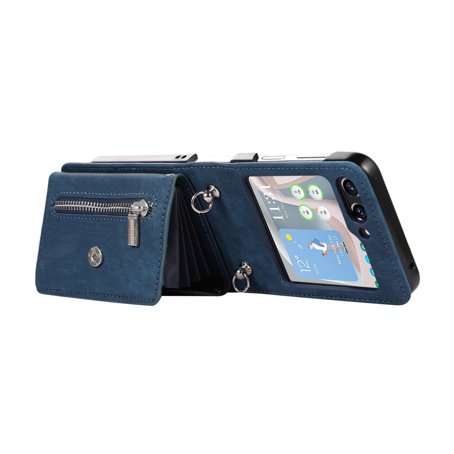 For Samsung Galaxy Z Flip5 5G RFID Blocking Card Bag Case PU Leather+PC Phone Cover with Kickstand