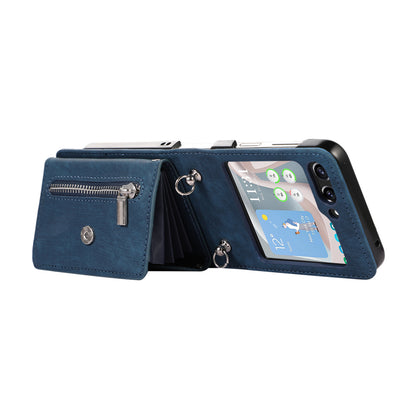 For Samsung Galaxy Z Flip5 5G RFID Blocking Card Bag Case PU Leather+PC Phone Cover with Kickstand