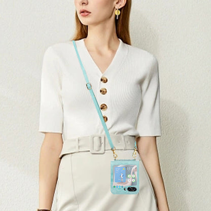 For Samsung Galaxy Z Flip5 5G Flower Imprinted Phone Case Anti-Drop PU Leather PC Cover with Shoulder Strap