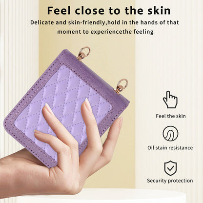 Grid Imprinted PU Leather PC Case for Samsung Galaxy Z Flip5 5G Protective Phone Shell with Shoulder Strap