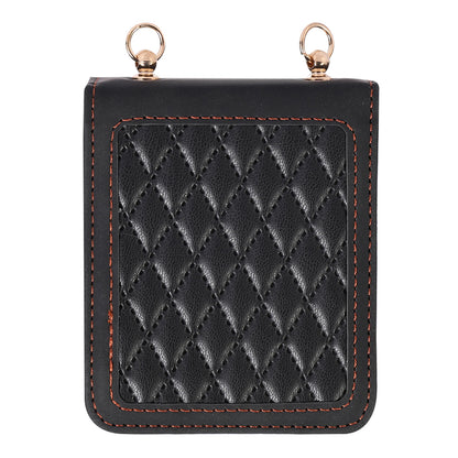 Grid Imprinted PU Leather PC Case for Samsung Galaxy Z Flip5 5G Protective Phone Shell with Shoulder Strap