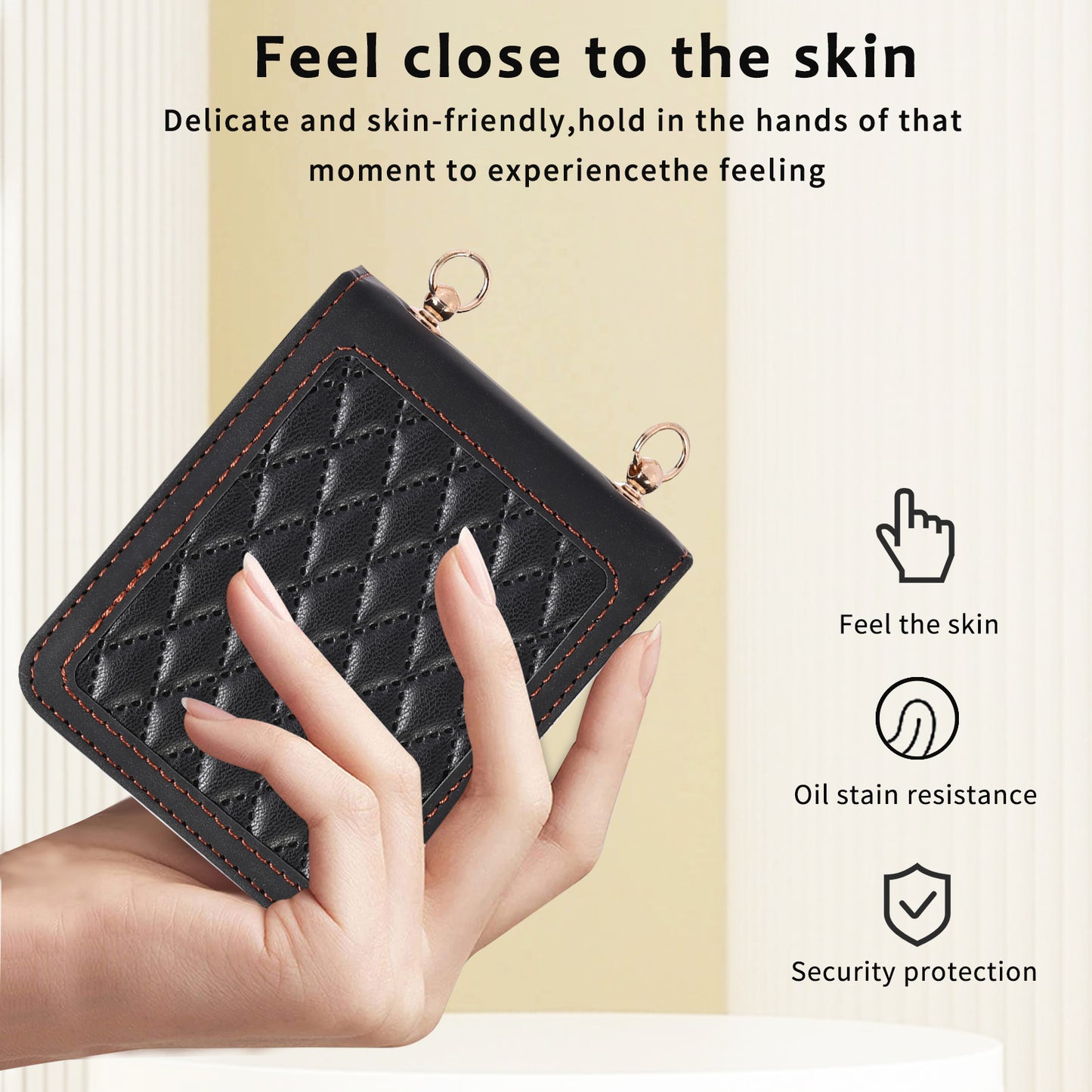 Grid Imprinted PU Leather PC Case for Samsung Galaxy Z Flip5 5G Protective Phone Shell with Shoulder Strap