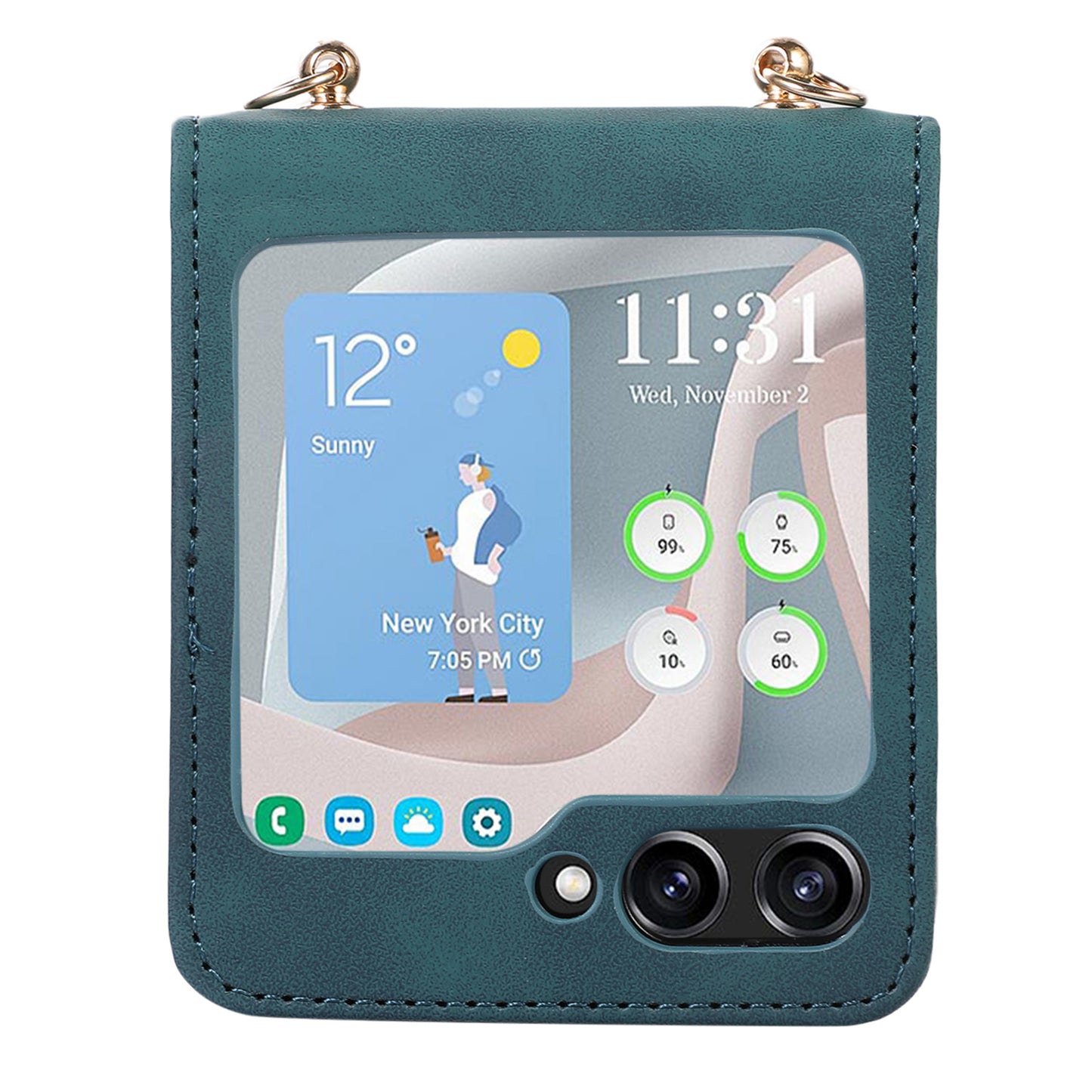 Grid Imprinted PU Leather PC Case for Samsung Galaxy Z Flip5 5G Protective Phone Shell with Shoulder Strap