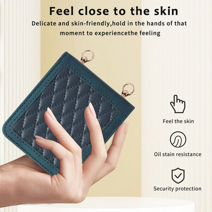 Grid Imprinted PU Leather PC Case for Samsung Galaxy Z Flip5 5G Protective Phone Shell with Shoulder Strap