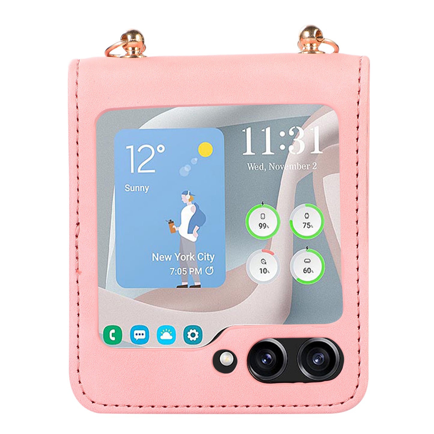Grid Imprinted PU Leather PC Case for Samsung Galaxy Z Flip5 5G Protective Phone Shell with Shoulder Strap