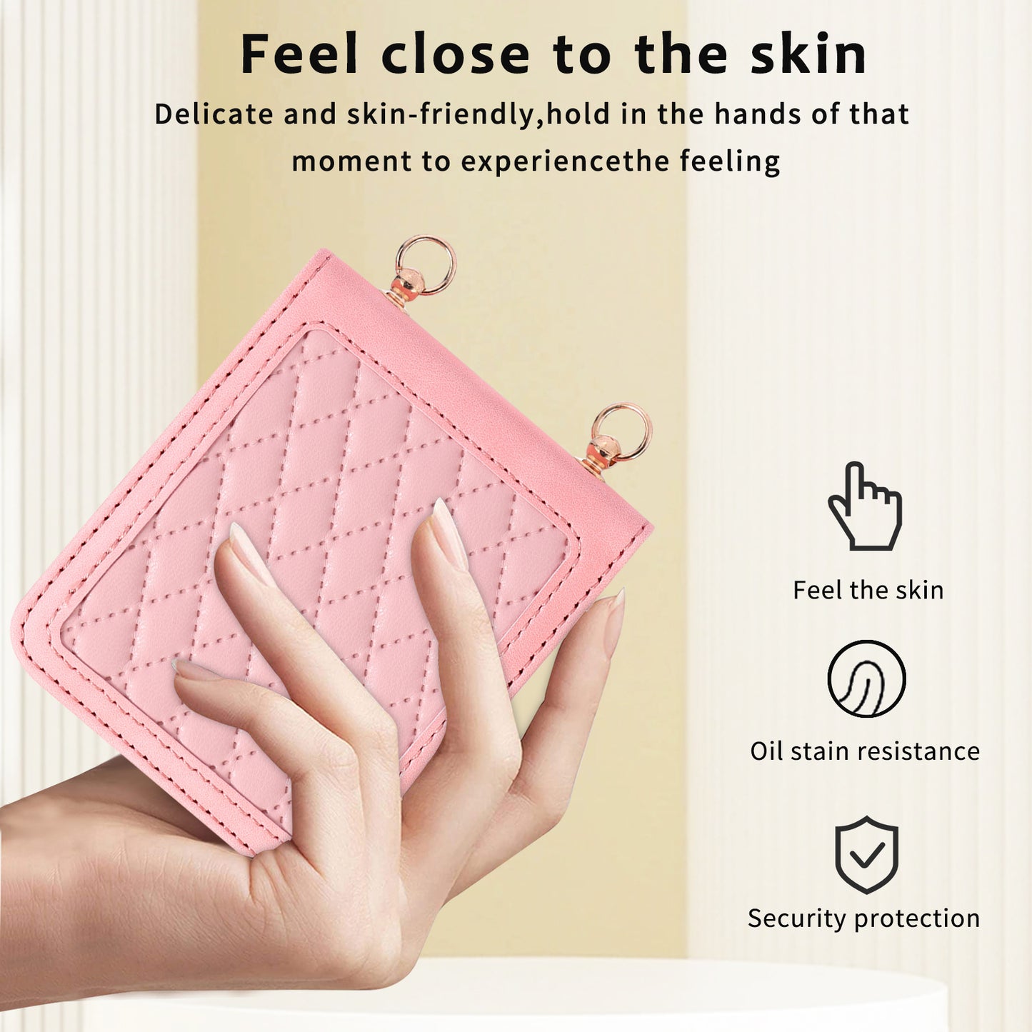 Grid Imprinted PU Leather PC Case for Samsung Galaxy Z Flip5 5G Protective Phone Shell with Shoulder Strap