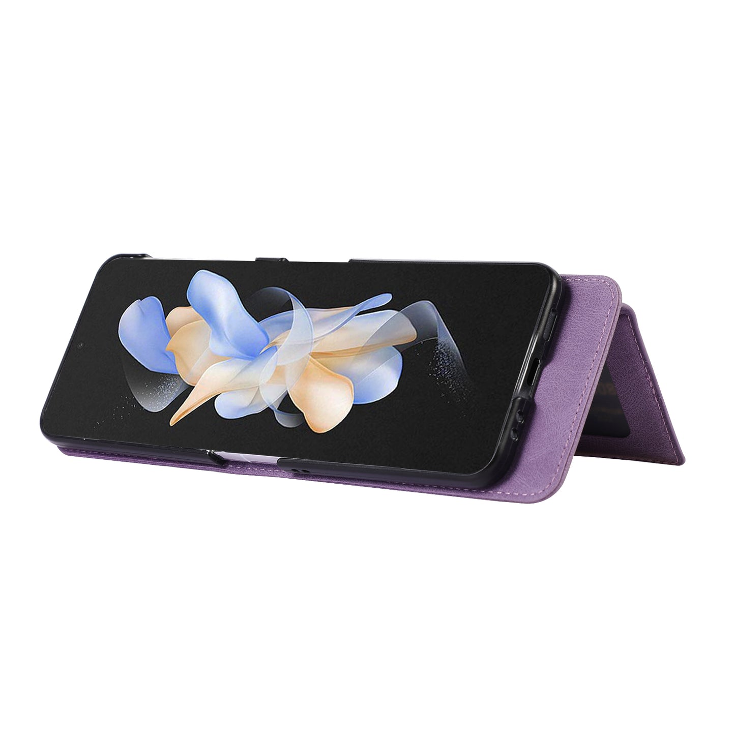 Grid Imprinted Protective Wallet Case for Samsung Galaxy Z Flip5 5G PU Leather PC Phone Cover with Shoulder Strap