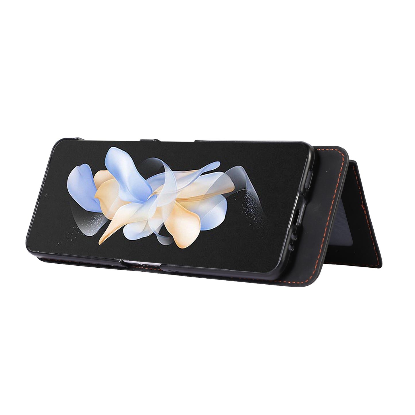 Grid Imprinted Protective Wallet Case for Samsung Galaxy Z Flip5 5G PU Leather PC Phone Cover with Shoulder Strap