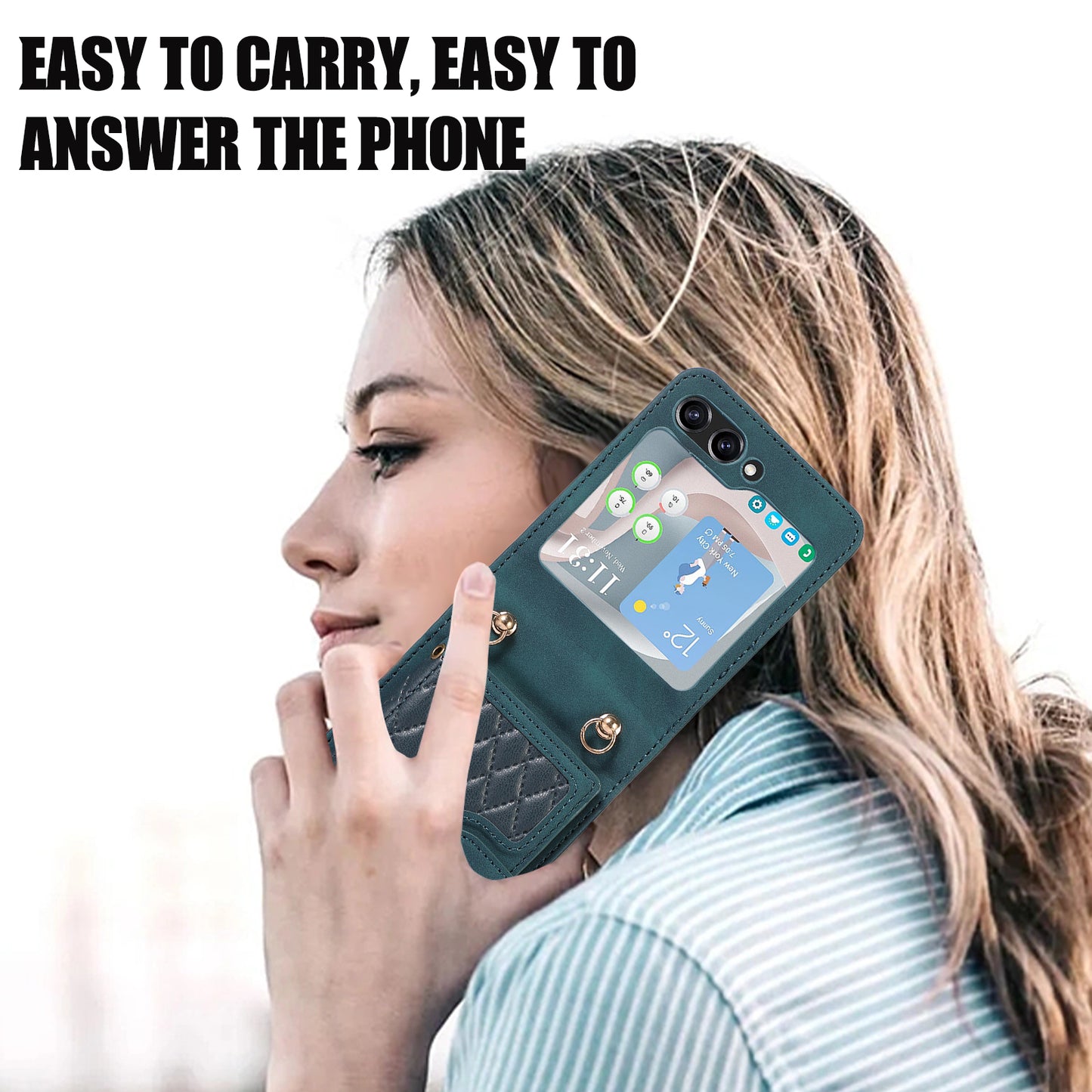 Grid Imprinted Protective Wallet Case for Samsung Galaxy Z Flip5 5G PU Leather PC Phone Cover with Shoulder Strap