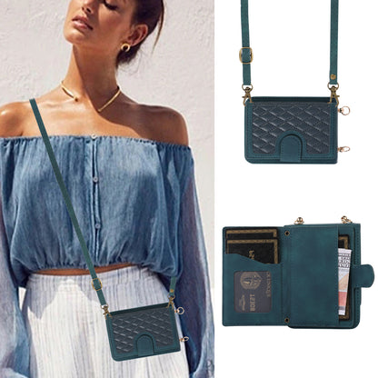 Grid Imprinted Protective Wallet Case for Samsung Galaxy Z Flip5 5G PU Leather PC Phone Cover with Shoulder Strap