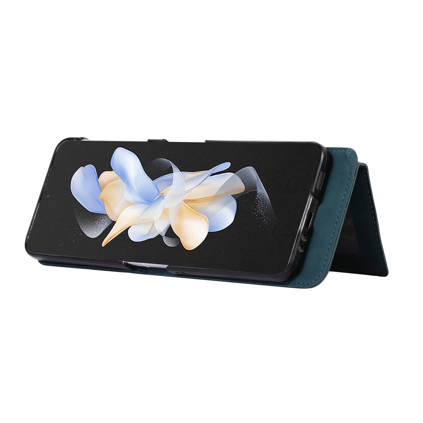 Grid Imprinted Protective Wallet Case for Samsung Galaxy Z Flip5 5G PU Leather PC Phone Cover with Shoulder Strap