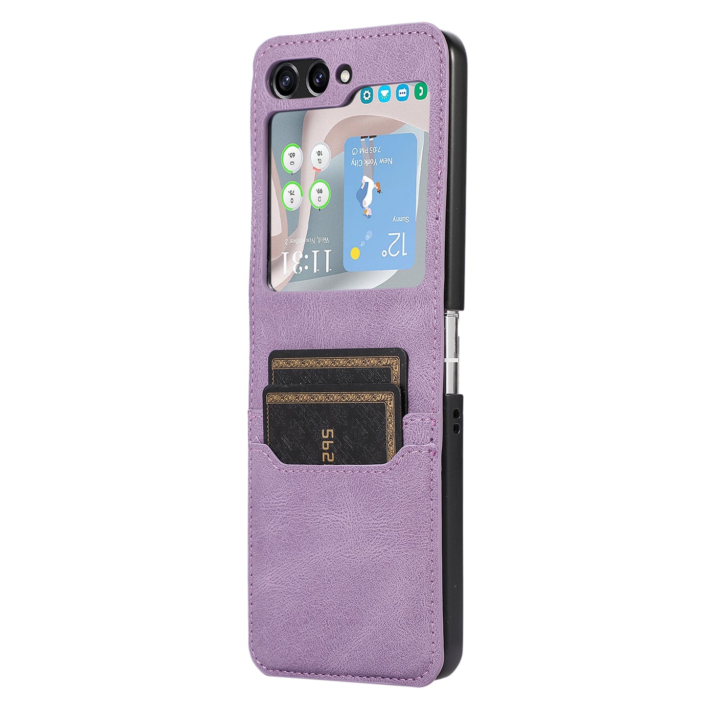 For Samsung Galaxy Z Flip5 5G Card Slot Phone Case Shockproof PU Leather PC Phone Cover