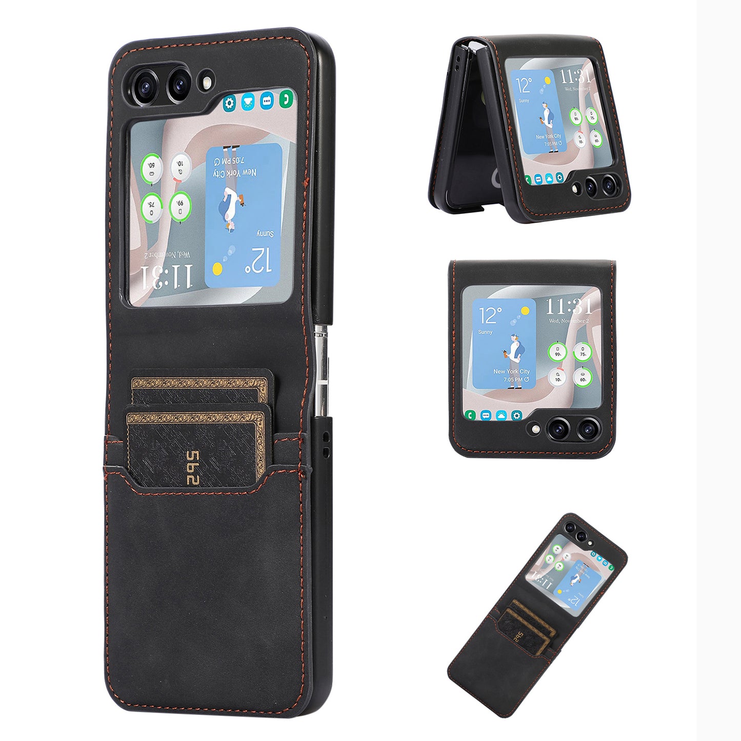 For Samsung Galaxy Z Flip5 5G Card Slot Phone Case Shockproof PU Leather PC Phone Cover