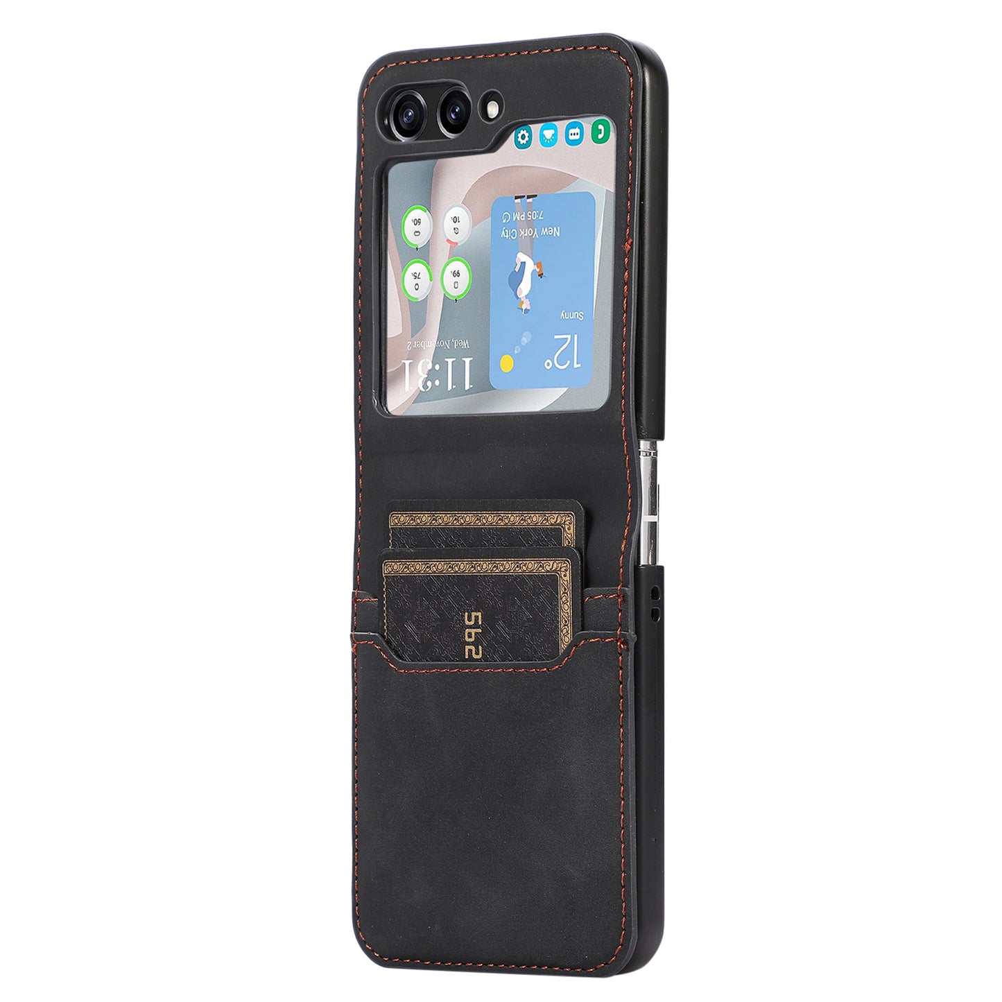 For Samsung Galaxy Z Flip5 5G Card Slot Phone Case Shockproof PU Leather PC Phone Cover