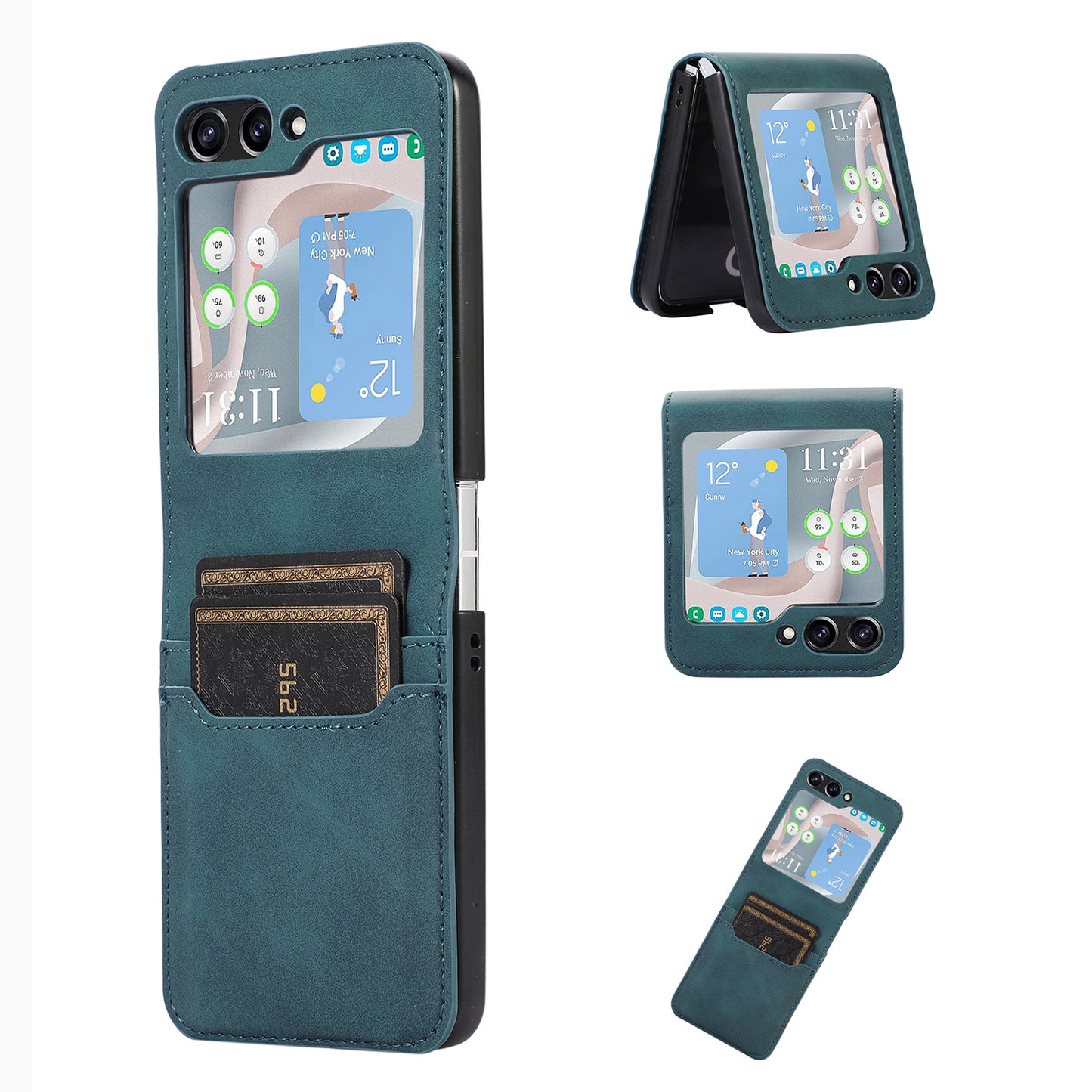 For Samsung Galaxy Z Flip5 5G Card Slot Phone Case Shockproof PU Leather PC Phone Cover