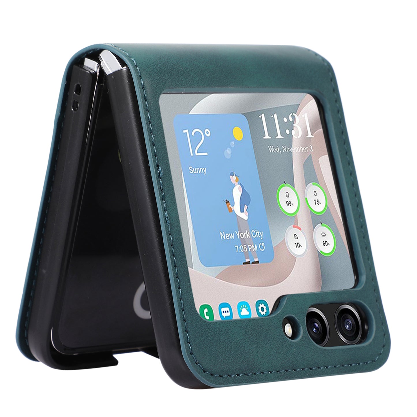 For Samsung Galaxy Z Flip5 5G Card Slot Phone Case Shockproof PU Leather PC Phone Cover